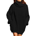 Damen Grobstrick Pulloverkleid mit hohem Kragen und lässigem Schnitt
