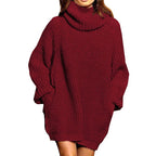 Damen Grobstrick Pulloverkleid mit hohem Kragen und lässigem Schnitt