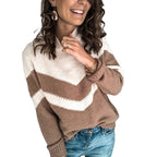 Damen Grobstrickpullover mit modernem Zickzackmuster und Stehkragen