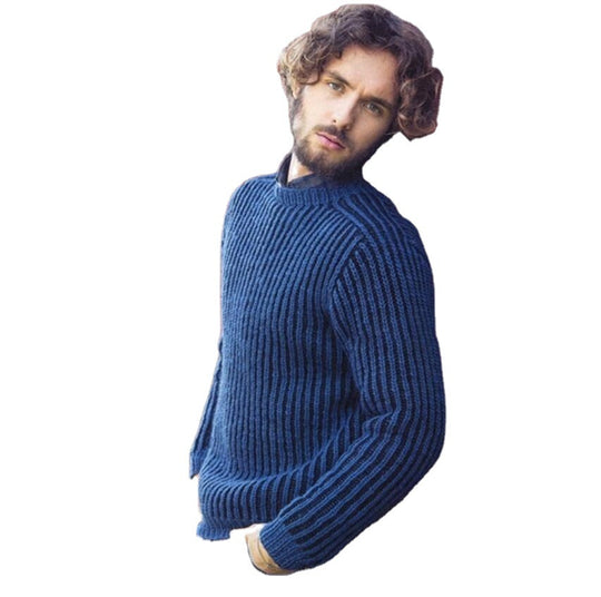 Herren Rippstrick Pullover mit rundem Ausschnitt und lässigem Schnitt R&B