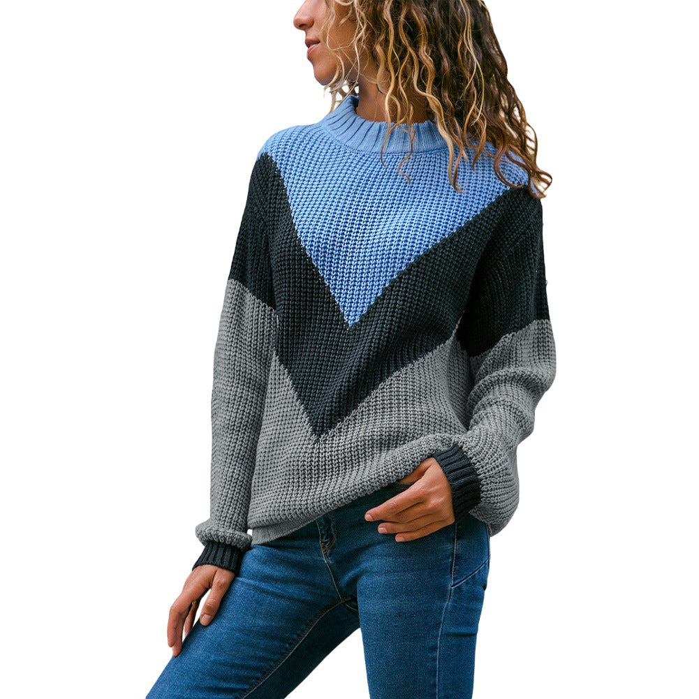 Damen modischer Strickpullover mit kontrastierenden Farbakzenten und strukturiertem Muster R&B