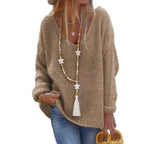 Damen Grobstrick Pullover mit weitem V-Ausschnitt und lässigem Schnitt