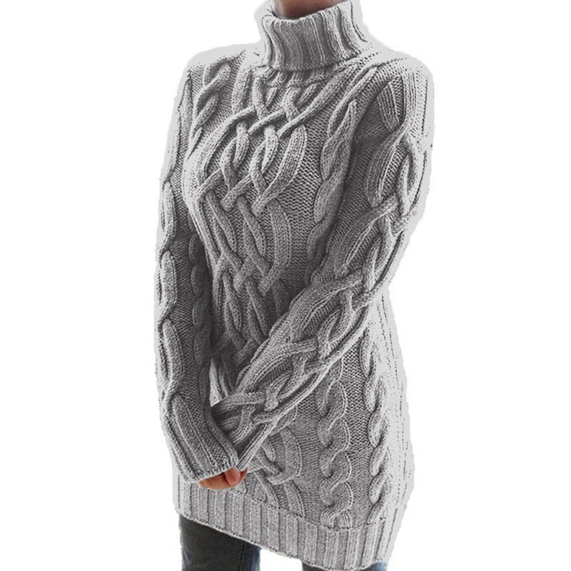 Damen Strickpullover mit Rollkragen und Zopf-Muster R&B