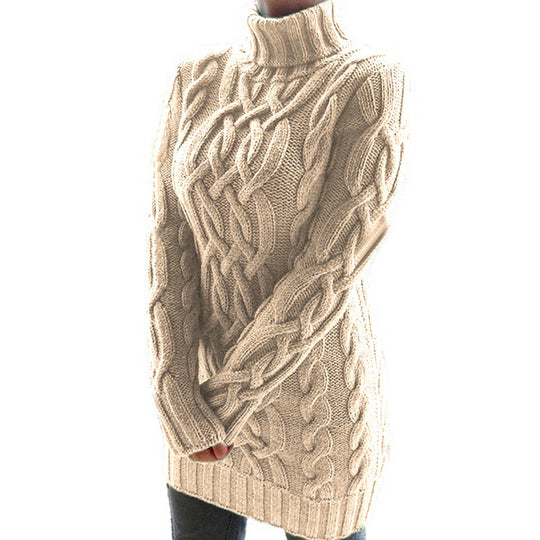 Damen Strickpullover mit Rollkragen und Zopf-Muster R&B