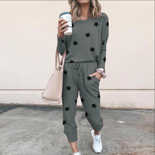 Damen Sweatpants-Set mit Sternen-Print und elastischem Bund R&B