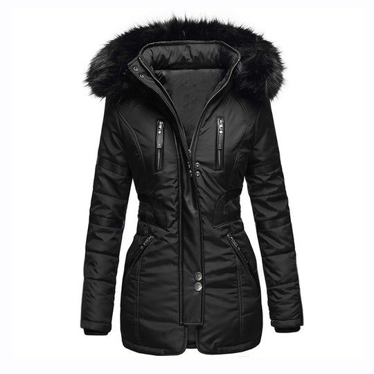 Damen isolierte Parkajacke mit abnehmbarem Kunstfellkragen und vielseitigen Taschen R&B