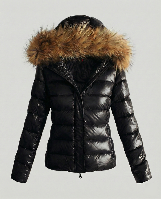 Damen Winterdaunenjacke mit abnehmbarer Kapuze und luxuriösem Fellkragen R&B