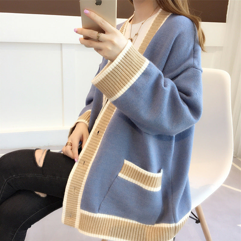 Damen Lässiger Strickcardigan mit attraktiven Kontrastsäumen und praktischen Taschen R&B
