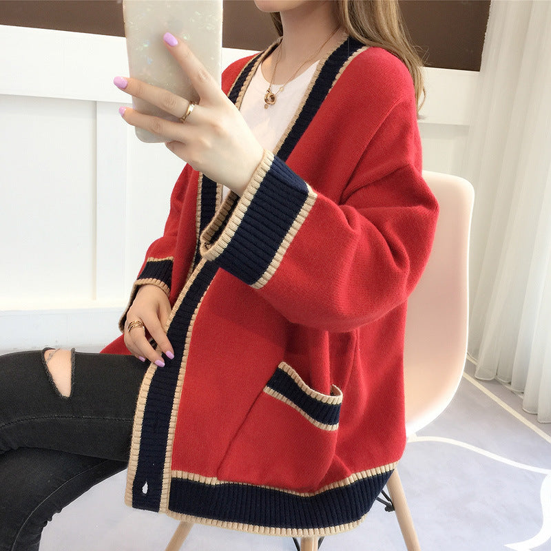 Damen Lässiger Strickcardigan mit attraktiven Kontrastsäumen und praktischen Taschen R&B