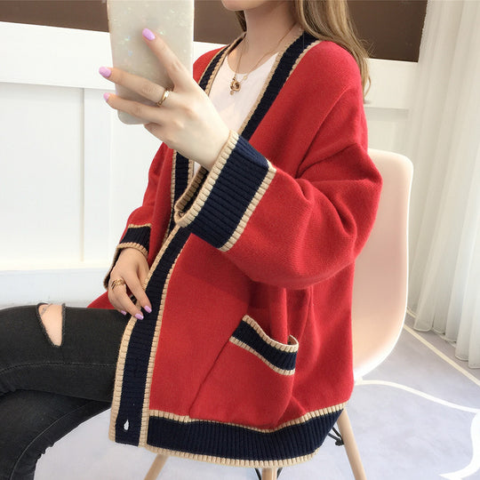 Damen Lässiger Strickcardigan mit attraktiven Kontrastsäumen und praktischen Taschen R&B