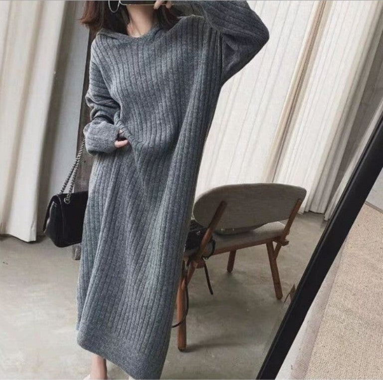 Damen Strickkleid mit geripptem Design und lässigem Schnitt R&B