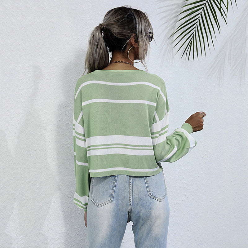 Damen lässiger Sweatshirt mit stylischen Rüschendetails und Streifenmuster R&B