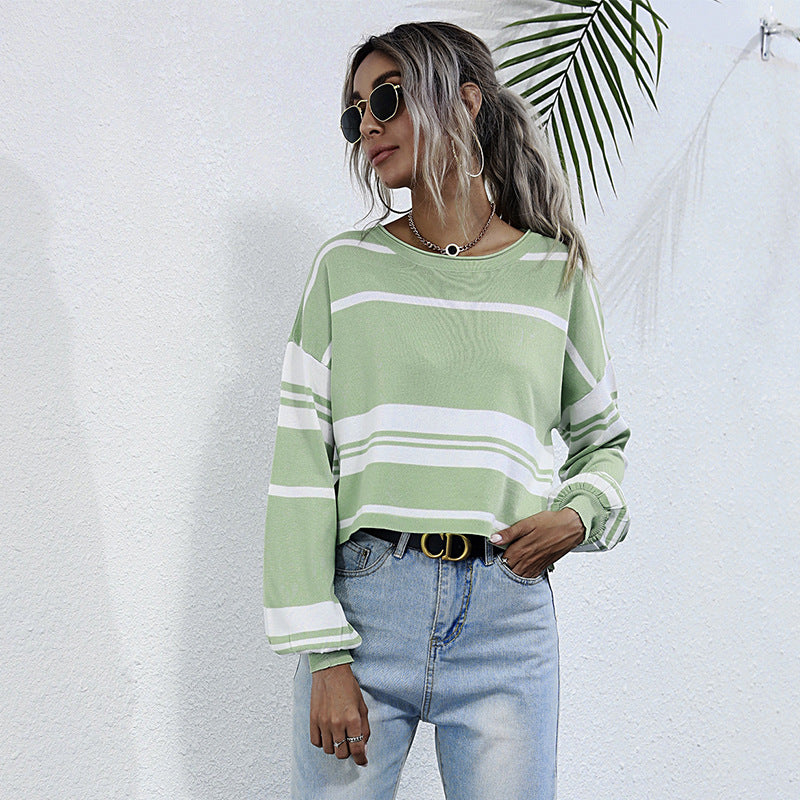 Damen lässiger Sweatshirt mit stylischen Rüschendetails und Streifenmuster R&B