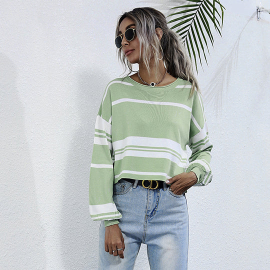 Damen lässiger Sweatshirt mit stylischen Rüschendetails und Streifenmuster R&B