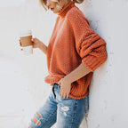 Damen Grobstrickpullover mit hohem Kragen und weitem Schnitt R&B