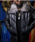 Herren Lammfell-Fliegerjacke mit luxuriösem Kunstfellkragen und modernem Schnitt R&B