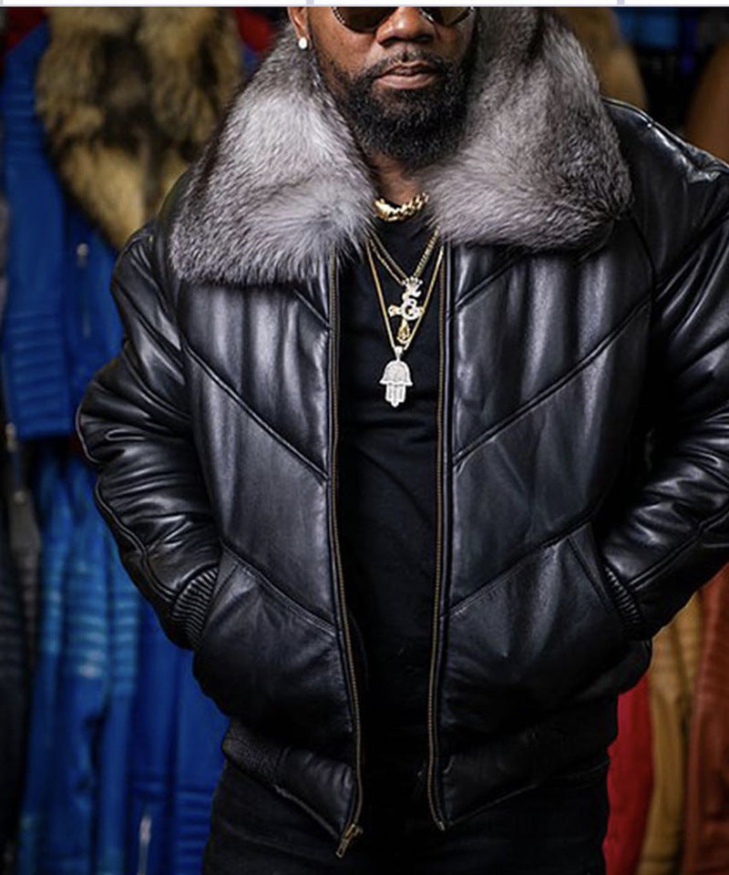 Herren Lammfell-Fliegerjacke mit luxuriösem Kunstfellkragen und modernem Schnitt R&B