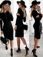 Damen figurbetontes Kleid mit Cut-Out-Ärmeln und seitlichem Schlitz R&B