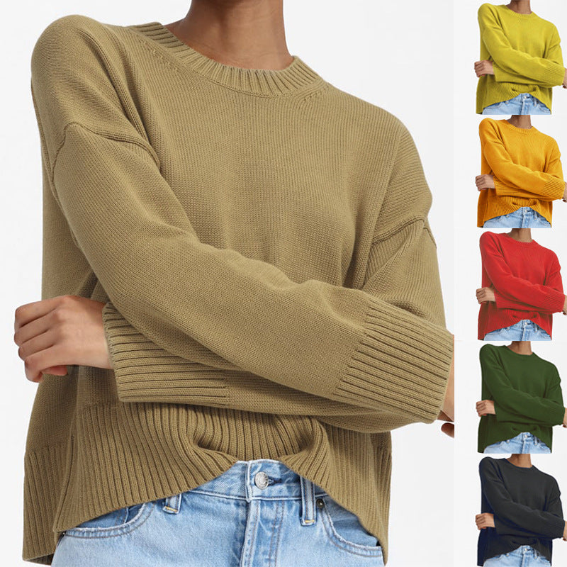 Damen Grobstrick Pullover mit weitem Schnitt und lässigem Design R&B