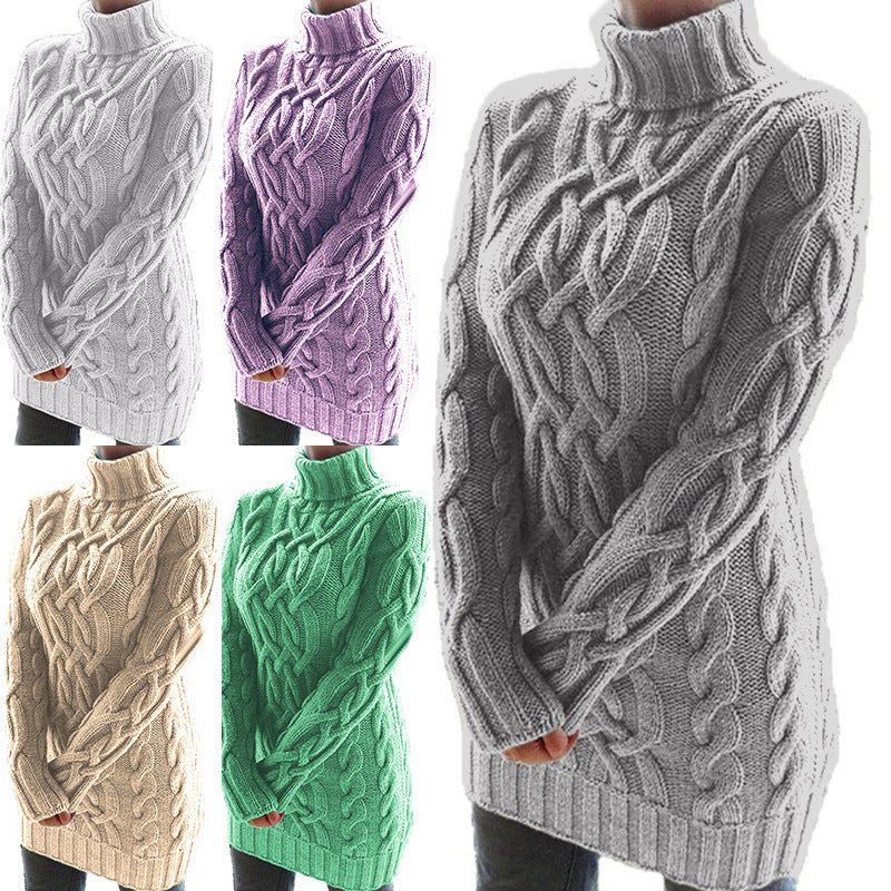 Damen Strickpullover mit Rollkragen und Zopf-Muster R&B