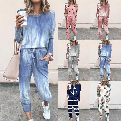 Damen Sweatpants-Set mit Sternen-Print und elastischem Bund R&B