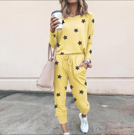Damen Sweatpants-Set mit Sternen-Print und elastischem Bund R&B
