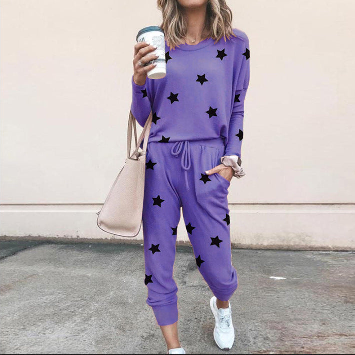 Damen Sweatpants-Set mit Sternen-Print und elastischem Bund R&B