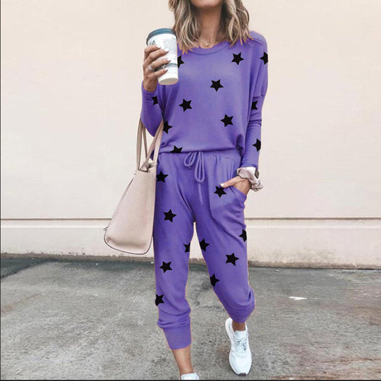 Damen Sweatpants-Set mit Sternen-Print und elastischem Bund R&B