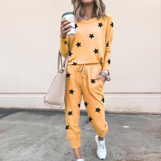 Damen Sweatpants-Set mit Sternen-Print und elastischem Bund R&B