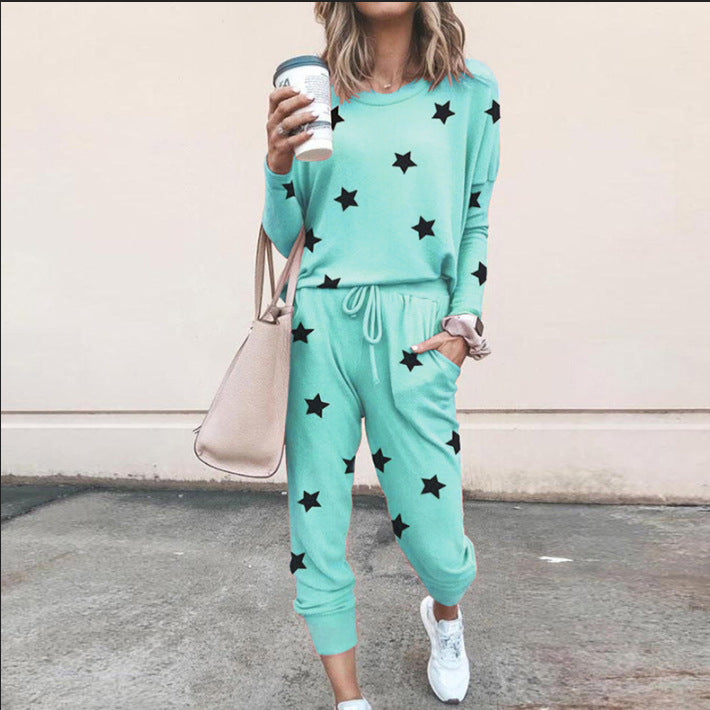 Damen Sweatpants-Set mit Sternen-Print und elastischem Bund R&B