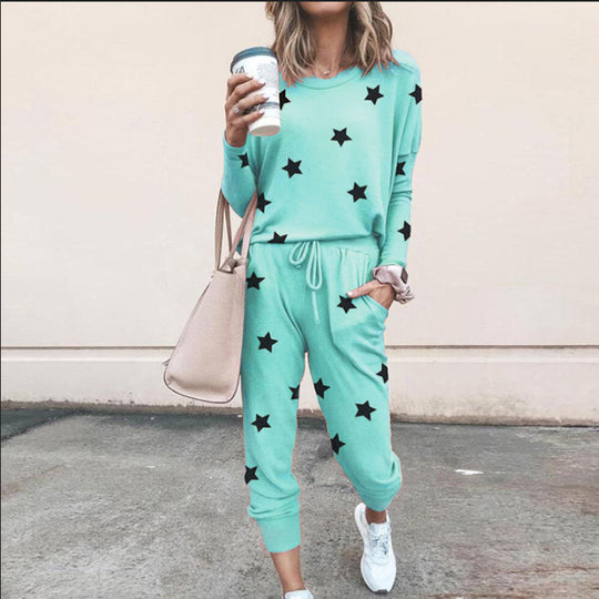 Damen Sweatpants-Set mit Sternen-Print und elastischem Bund R&B