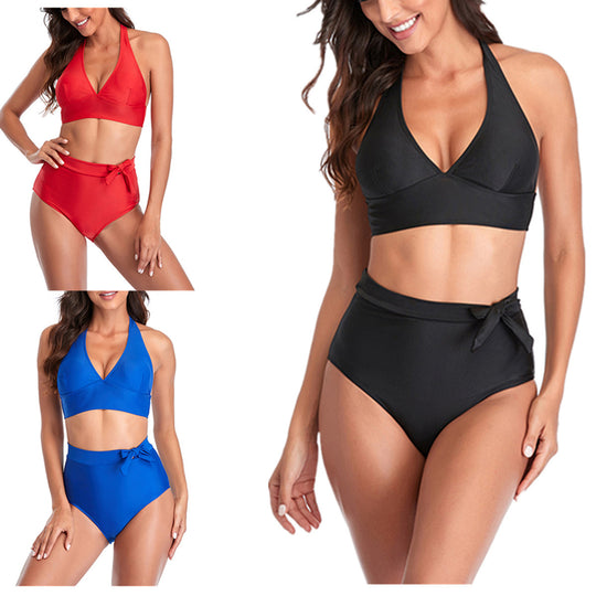Damen Hoch tailliertes Bikini-Set mit eleganter Bindeschleife R&B