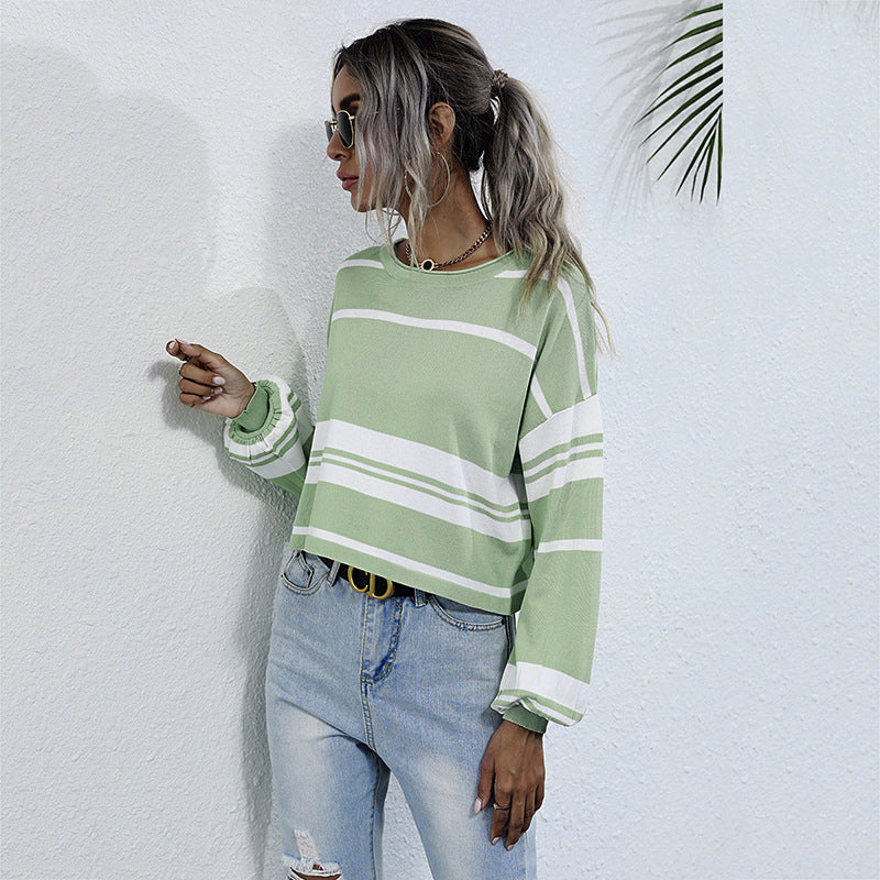 Damen lässiger Sweatshirt mit stylischen Rüschendetails und Streifenmuster R&B