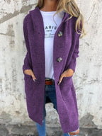 R&B | Strickjacke Lange Offene Front Ribbed Knopfverschluss & Vordertaschen