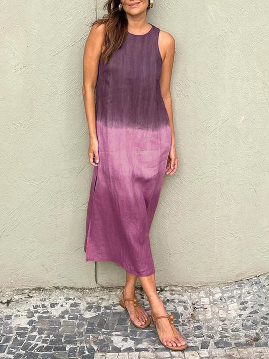 R&B | Luftiges Leinenkleid Aus Baumwolle mit Farbverlauf und Schlitz Am Bein
