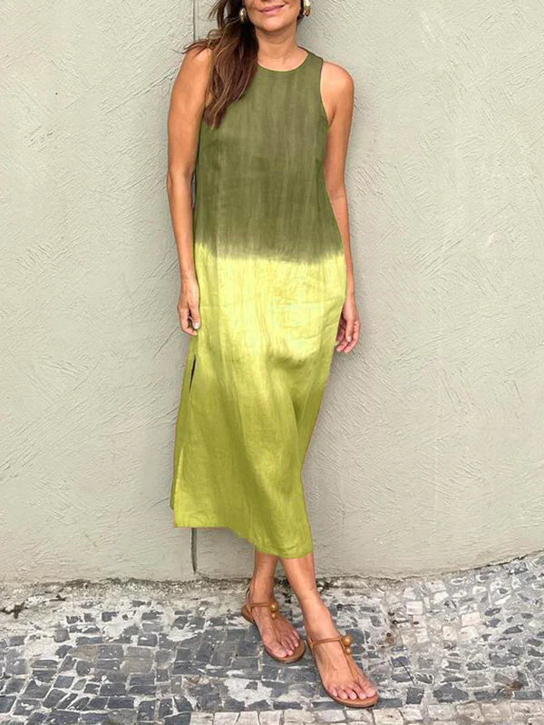 R&B | Luftiges Leinenkleid Aus Baumwolle mit Farbverlauf und Schlitz Am Bein