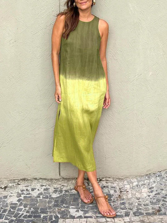 R&B | Luftiges Leinenkleid Aus Baumwolle mit Farbverlauf und Schlitz Am Bein