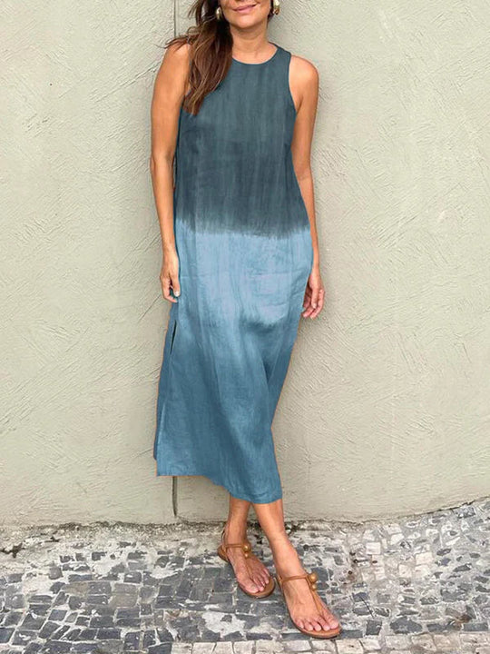 R&B | Luftiges Leinenkleid Aus Baumwolle mit Farbverlauf und Schlitz Am Bein