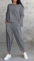 R&B | Lounge Satz Übergröße Top Gerade Hose Weicher Strick Komfort Stil
