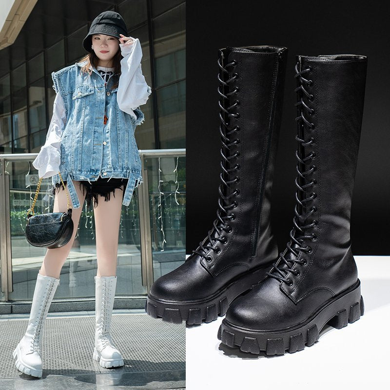 Damen Hohe Schnürstiefel mit robustem Profil und modischem Design R&B
