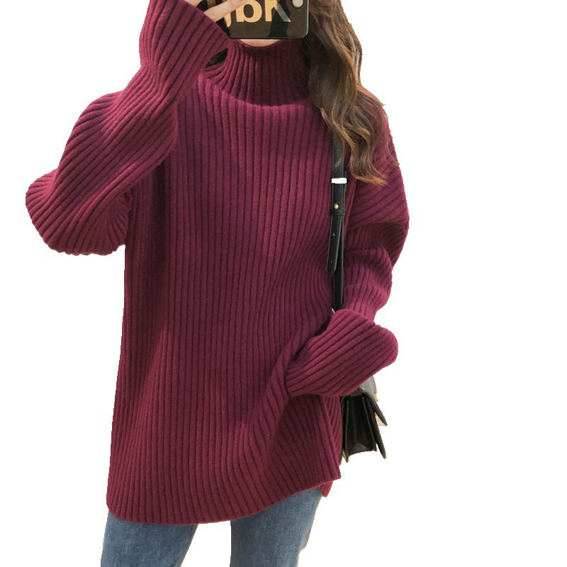 Damen Grobstrickpullover mit hohem Kragen und feiner Rippstruktur R&B