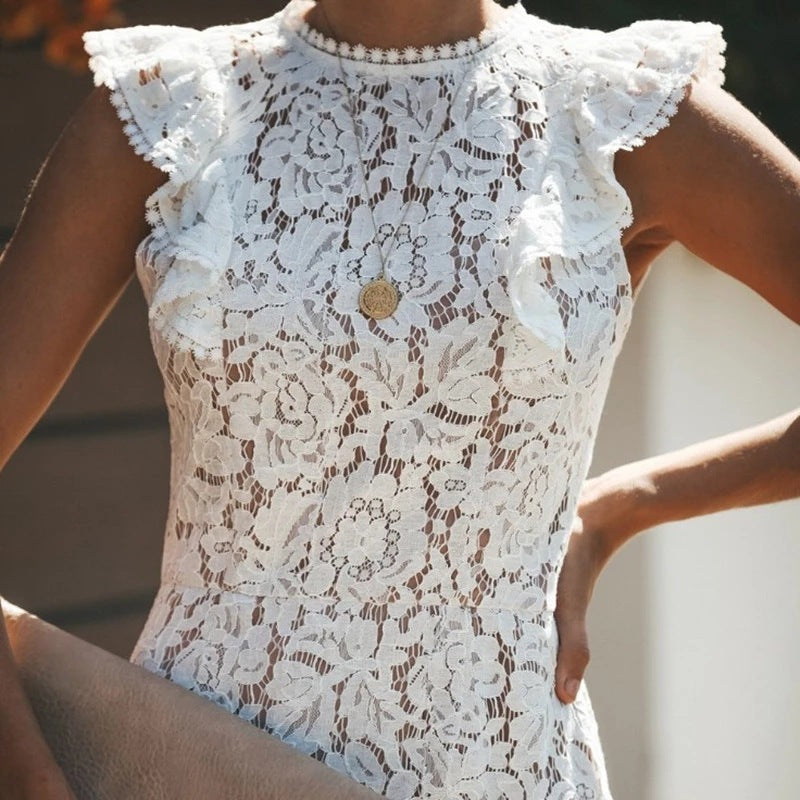 Damen romantisches Spitzenkleid mit Rüschendetails R&B