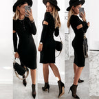 Damen figurbetontes Kleid mit Cut-Out-Ärmeln und seitlichem Schlitz R&B