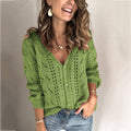 Damen Strickjacke mit Lochmuster und tiefem V-Ausschnitt R&B