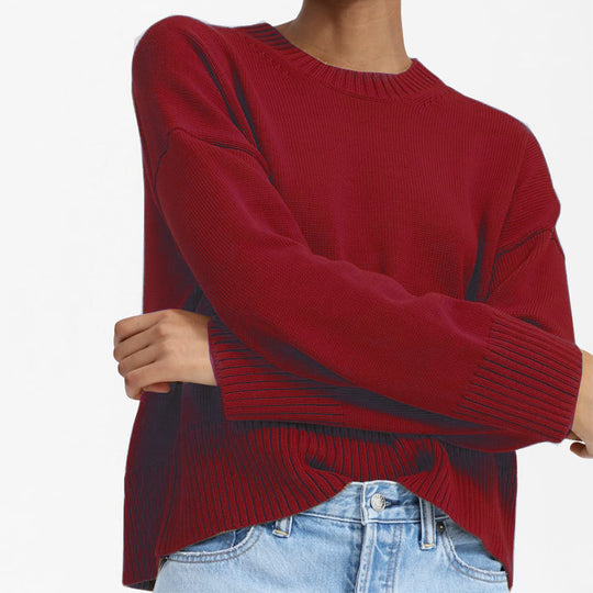 Damen Grobstrick Pullover mit weitem Schnitt und lässigem Design R&B