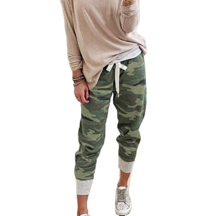Damen nan lässige Camouflage Jogginghose mit Kordelzug und gerippten Bündchen R&B