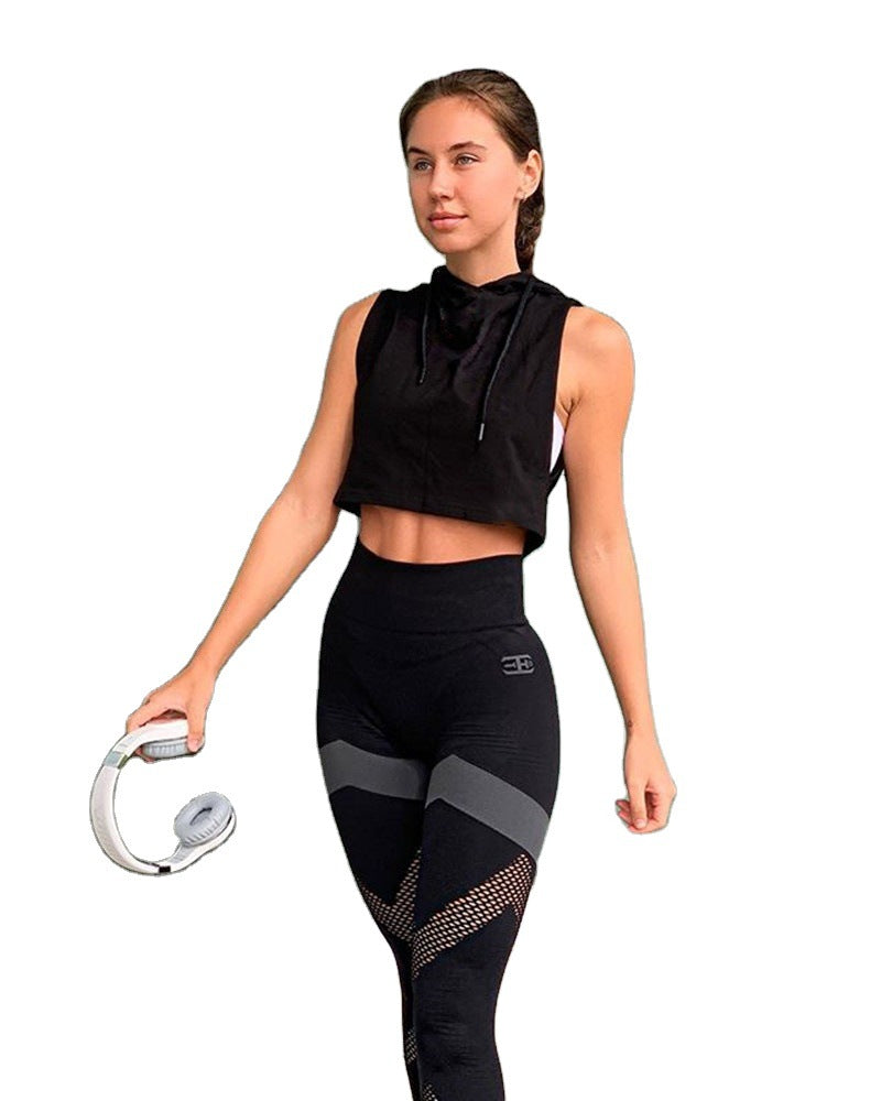 Damen sportliches cropped Kapuzenoberteil mit elastischem Saum R&B