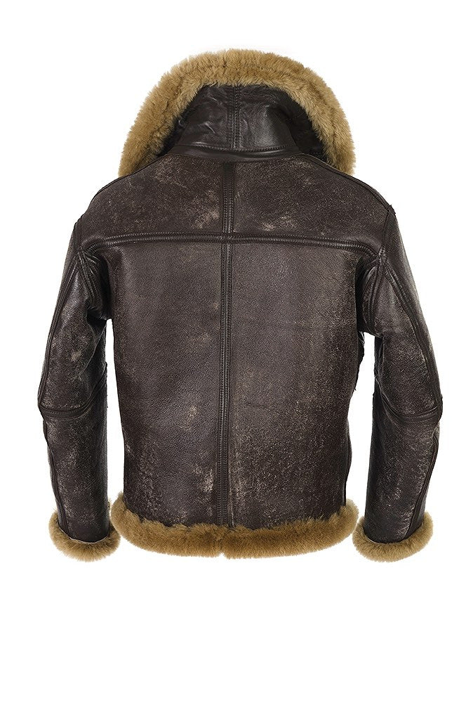 Herren Lammfelljacke mit luxuriösem Kunstfellkragen und wärmendem Innenfutter R&B