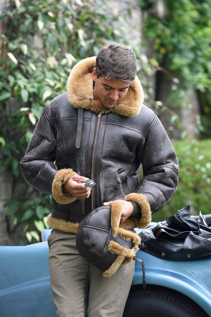 Herren Lammfell-Bomberjacke mit hochwertiger Verarbeitung und weichem Innenfutter