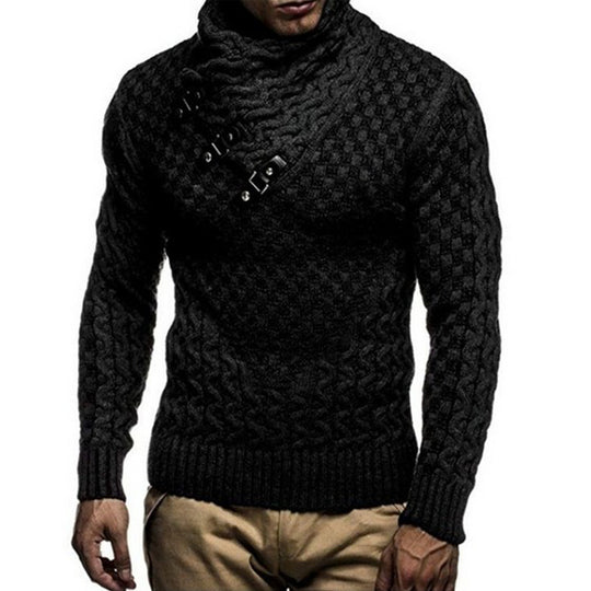 Herren Strickpullover mit hohem Kragen und strukturiertem Zopfmuster R&B